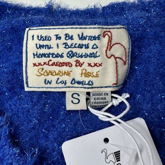 Sandrine Rose Pullover Sweater Long Sleeve Blue Metallic Sparkle Women's S NWT - Picture 2 of 10